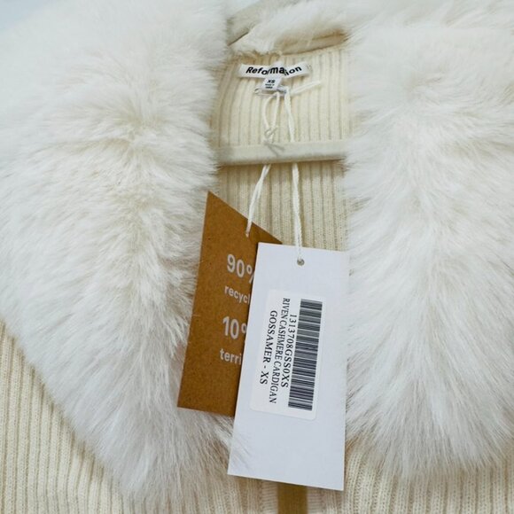 NWT Reformation Riven Cashmere Cardigan Sweater with Faux Fur Lapel - Picture 5 of 12